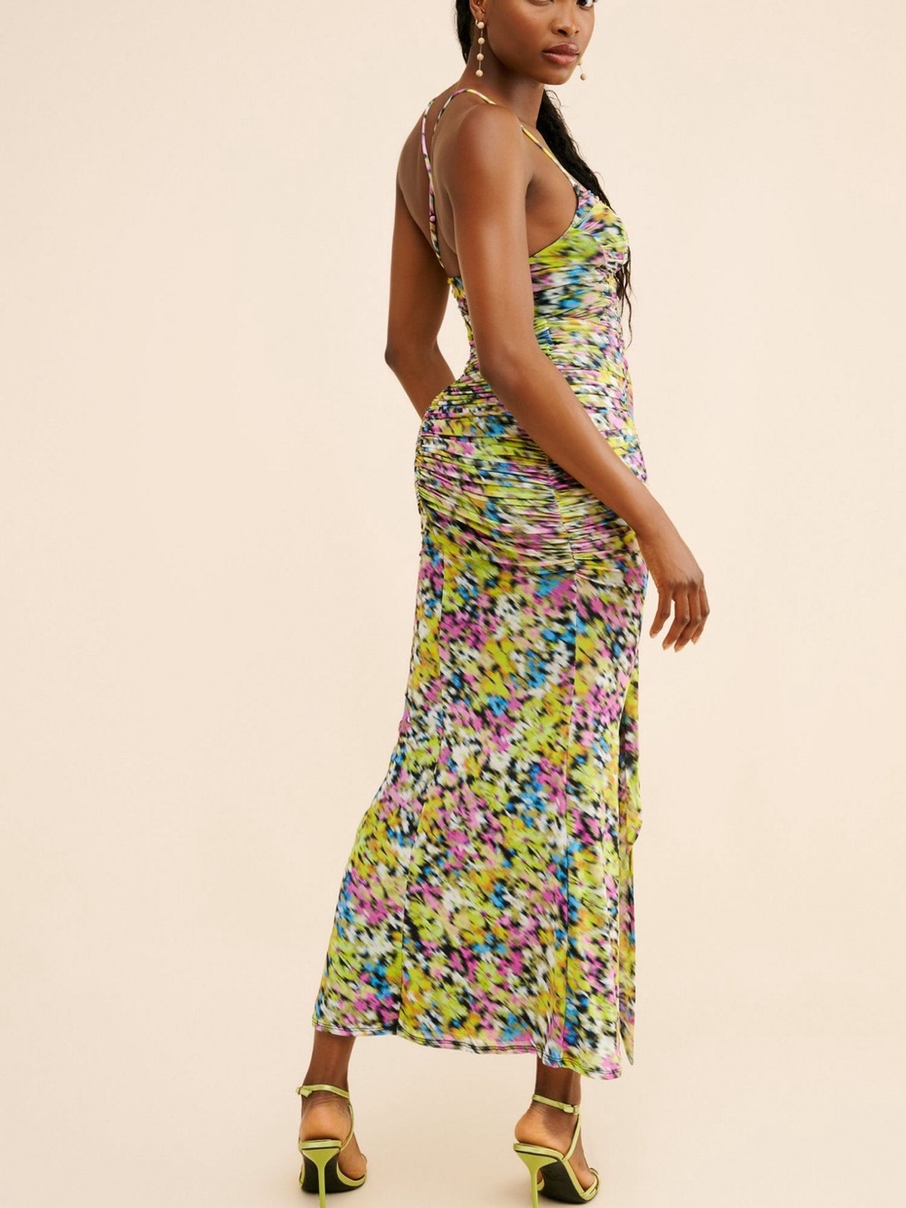 AFRM Floral Multi-Color Ruched Slip Dress